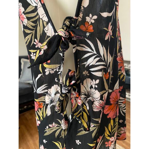 Xhilaration Juniors Pool Dress Side Tie Black Floral Swim Cover Up Small NEW - Picture 8 of 9